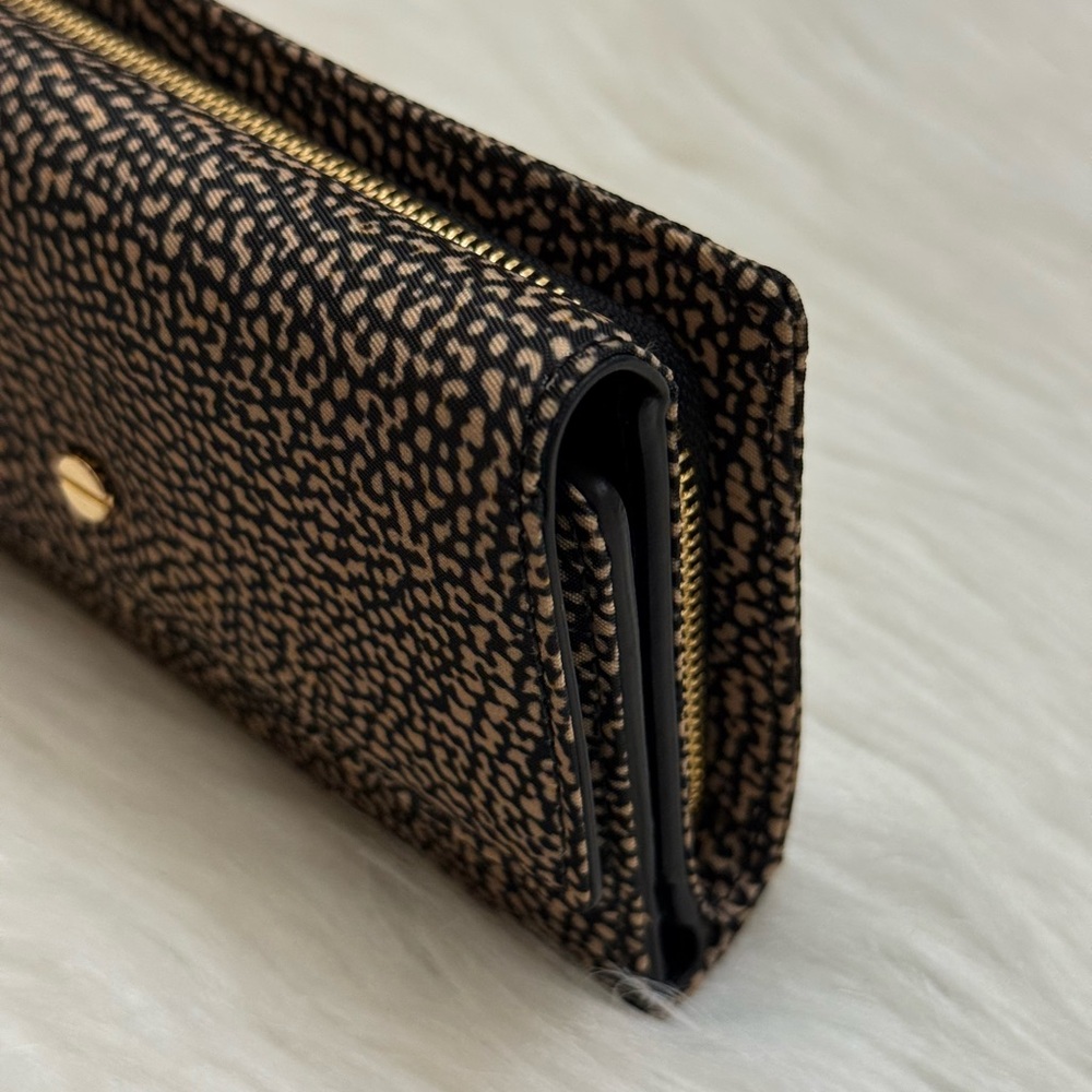BORBONESE - BLACK TAN NYLON OP NATURALE NERO MEDIUM SIZED TRIFOLD SNAP WALLET - Picture 6 of 16